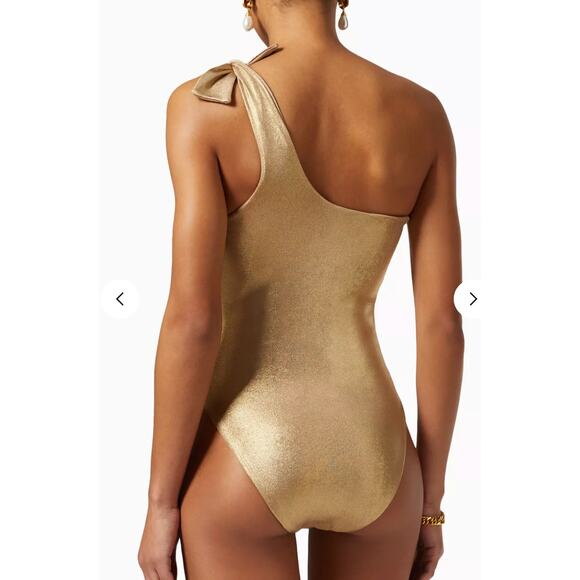 Sara Cristina Nerea One-Shoulder Swimsuit in Metallic Gold Nylon Size Small - Picture 2 of 7